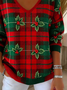 Women's Long Sleeve T-shirt Spring/Fall Red Christmas Printing V Neck Daily Going Out Casual Top