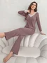 Regular Fit V Neck Simple Plain Two-Piece Set