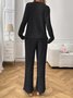 Simple Regular Fit V Neck Plain Two-Piece Set