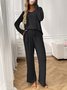 Simple Regular Fit V Neck Plain Two-Piece Set
