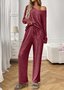 Simple Regular Fit V Neck Plain Two-Piece Set