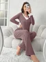 Regular Fit V Neck Simple Plain Two-Piece Set
