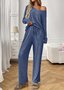 Simple Regular Fit V Neck Plain Two-Piece Set
