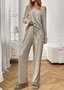 Simple Regular Fit V Neck Plain Two-Piece Set