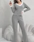 Regular Fit V Neck Simple Plain Two-Piece Set
