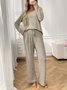Simple Regular Fit V Neck Plain Two-Piece Set