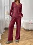 Simple Regular Fit V Neck Plain Two-Piece Set