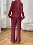Simple Regular Fit V Neck Plain Two-Piece Set