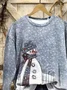 Casual Printing Crew Neck Christmas Snowman Sweatshirt