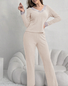 Regular Fit V Neck Simple Plain Two-Piece Set
