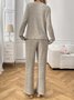Simple Regular Fit V Neck Plain Two-Piece Set