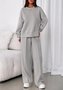 Plain Casual Crew Neck Two-Piece Set