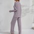 Autumn And Winter Warm Light Purple Knitted V-Neck Button Cardigan Ribbed Long-Sleeved Trousers Home Good Sleep Two-Piece Set