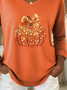 Women's Long Sleeve T-shirt Spring/Fall Orange Halloween (pumpkin) Printing Jersey V Neck Daily Going Out Casual Top