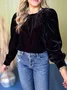 Women's Long Sleeve Shirt Spring/Fall Red Plain Split Joint Crew Neck Puff Sleeve Daily Going Out Casual Top