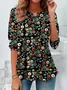 Casual Crew Neck Floral T-Shirt