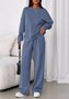 Plain Casual Crew Neck Two-Piece Set
