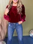Women's Long Sleeve Shirt Spring/Fall Red Plain Split Joint Crew Neck Puff Sleeve Daily Going Out Casual Top