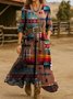 V Neck Ethnic Geometry Vintage Dress With No
