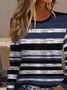 Women's Long Sleeve T-shirt Spring/Fall Blue Striped Printing Jersey Crew Neck Daily Going Out Casual Top