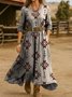 V Neck Ethnic Geometry Vintage Dress With No