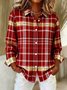 Vintage Shawl Collar Plaid Loose Shirt