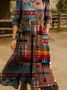 V Neck Ethnic Geometry Vintage Dress With No