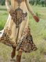 Geometric Ethnic Crew Neck Dress With No