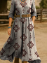 V Neck Ethnic Geometry Vintage Dress With No