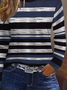 Women's Long Sleeve T-shirt Spring/Fall Blue Striped Printing Jersey Crew Neck Daily Going Out Casual Top
