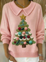 Women's Casual Christmas Print Lapel Classic Sweater