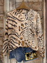 Leopard Crew Neck Printing Simple Sweater