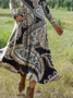 Boho Paisley Crew Neck Loose Dress With No