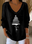 Women's Long Sleeve T-shirt Spring/Fall Red Christmas Printing V Neck Daily Going Out Casual Top