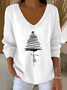 Women's Long Sleeve T-shirt Spring/Fall Red Christmas Printing V Neck Daily Going Out Casual Top