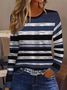 Women's Long Sleeve T-shirt Spring/Fall Blue Striped Printing Jersey Crew Neck Daily Going Out Casual Top