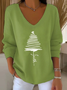 Women's Long Sleeve T-shirt Spring/Fall Red Christmas Printing V Neck Daily Going Out Casual Top
