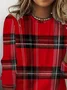 Women's Long Sleeve T-shirt Spring/Fall Red Plaid Printing Jersey Crew Neck Daily Going Out Casual Top