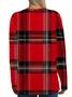 Women's Long Sleeve T-shirt Spring/Fall Red Plaid Printing Jersey Crew Neck Daily Going Out Casual Top