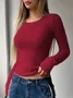 Women's Long Sleeve T-shirt Spring/Fall Khaki Plain Split Joint Crew Neck Daily Going Out Casual Top
