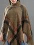 Casual Acrylic New High Collar Warm Large Size Loose Plain Shawl Cloak Plaid Warm Scarf Tassel One Size Cloak