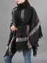 Casual Acrylic New High Collar Warm Large Size Loose Plain Shawl Cloak Plaid Warm Scarf Tassel One Size Cloak