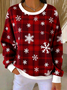 Regular Fit Snowflake Crew Neck Casual Sweatshirt