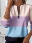 Women's Colorblock Printed Casual Zipper Long Sleeve Sweatshirt