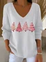 Women's Long Sleeve T-shirt Spring/Fall Red Christmas Printing V Neck Daily Going Out Casual Top