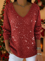Women's Long Sleeve T-shirt Spring/Fall Red Christmas Printing V Neck Daily Going Out Casual Top