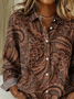 Women's Long Sleeve Shirt Spring/Fall Brown Floral Buckle Shirt Collar Regular Sleeve Daily Going Out Casual Top