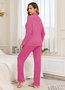 Shirt Collar Cotton Plain Casual Pajama Set