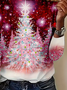 Women's Long Sleeve T-shirt Spring/Fall Red Christmas Printing Jersey Crew Neck Daily Going Out Casual Top