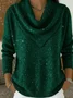 Vintage Soft Triangle Neck Sequined Shiny Sweater Top